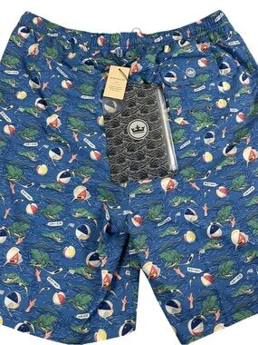 PETER MILLAR Crown Golf Gator Gimmie Swim Trunks Blue XLT NWT NEW Koozie